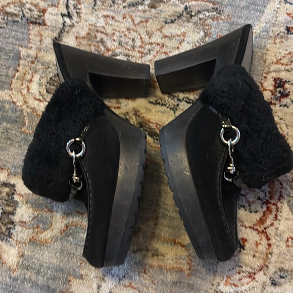 COACH IDYLE Shearling leather black clog heels rare $328 9 silver Designer - Picture 6 of 11